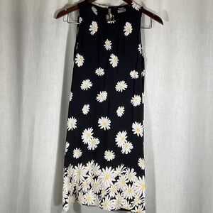 Black Sleeveless Dress with Daisy Print-Size Small Vintage